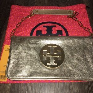 NWT Tory burch Metallic Gold Reva Bag Clutch